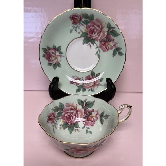 Vtg Rare PARAGON Floating Pink Cabbage Rose Teacup & Saucer bone china England - Picture 1 of 15